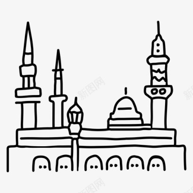 先知清真寺建筑手绘图标