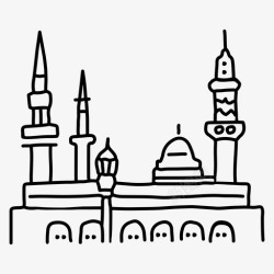 沙特阿拉伯地标先知清真寺建筑手绘高清图片