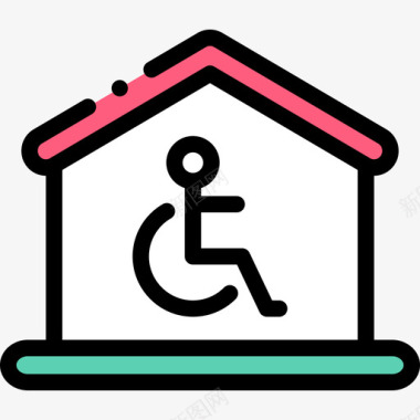 房屋残疾人援助24线性颜色图标