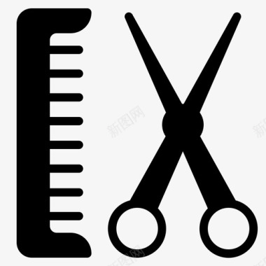梳子和剪刀理发师美容图标