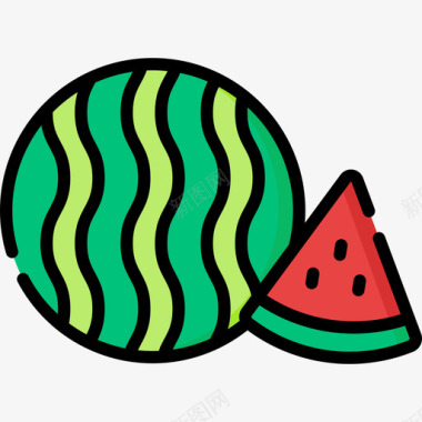 西瓜夏季食品和饮料12线颜色图标