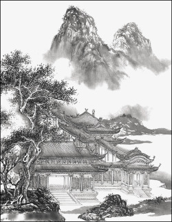 中国古风水墨山水免扣透明插画后期美化PS设计371素材