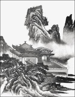 中国古风水墨山水免扣透明插画后期美化PS设计367素材