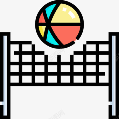 沙滩排球操场72线性颜色图标