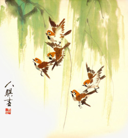 中国古风水墨柳树柳枝透明后期美化装饰设计47中国古素材