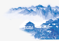 中国古风水墨山水免扣透明插画后期美化PS设计405素材