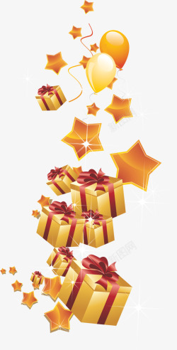 新年礼包红包礼盒金色星星气球的旅程12礼盒盒素材