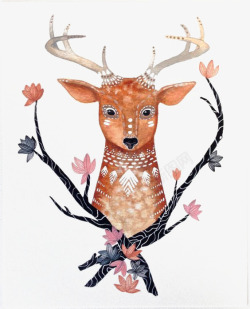 水彩手绘梦幻麋鹿小鹿免扣透明105水彩手绘梦幻麋鹿素材