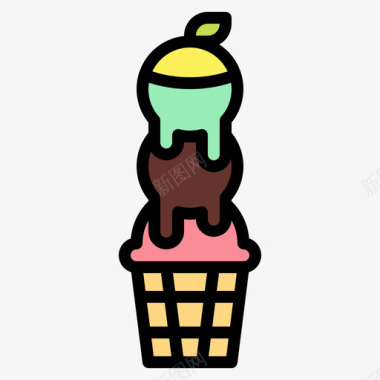 冰淇淋冰淇淋40线性颜色图标