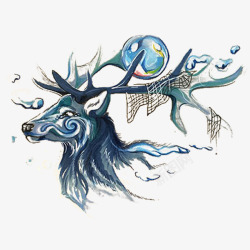 水彩手绘梦幻麋鹿小鹿免扣透明55水彩手绘梦幻麋鹿小素材