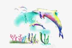 水彩手绘童话海洋鲸鱼卡通装饰PS透明高清93水彩手素材