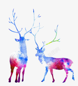 水彩手绘梦幻麋鹿小鹿免扣透明156水彩手绘梦幻麋鹿素材