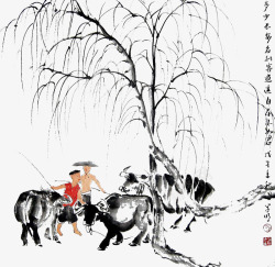 中国古风水墨柳树柳枝透明后期美化装饰设计115中国素材