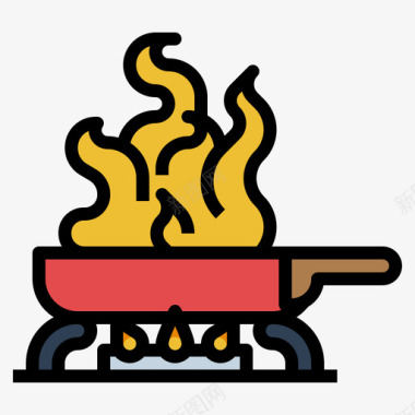 火焰烹饪134线性颜色图标