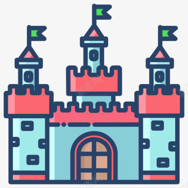 城堡游乐园85线性颜色图标