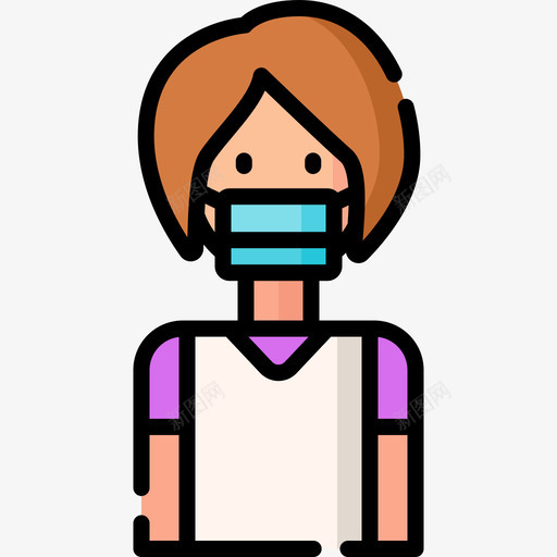 女人头像带医用面具10线性颜色svg_新图网 https://ixintu.com 女人 头像 医用 面具 线性 颜色