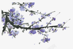 中国古风水墨花手绘水彩植物花卉装饰透明ps40中国素材
