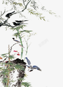 中国古风水墨柳树柳枝透明后期美化装饰设计349中国素材