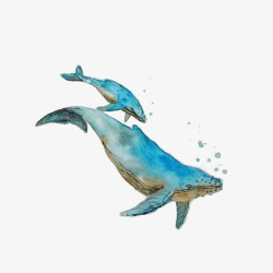水彩手绘童话海洋鲸鱼卡通装饰PS透明高清95水彩手素材