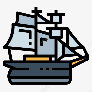 帆船船6线性颜色图标