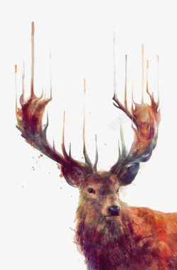 水彩手绘梦幻麋鹿小鹿免扣透明129水彩手绘梦幻麋鹿素材