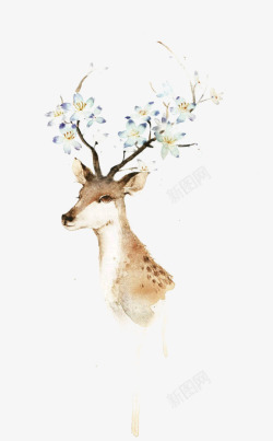 水彩手绘梦幻麋鹿小鹿免扣透明39水彩手绘梦幻麋鹿小素材