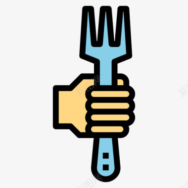 叉子厨房工具43线性颜色图标
