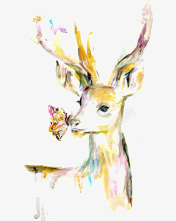 水彩手绘梦幻麋鹿小鹿免扣透明17水彩手绘梦幻麋鹿小素材
