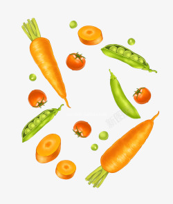 手绘蔬菜胡萝卜西红柿豌豆涂设计素材