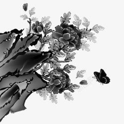 中国古风水墨花手绘水彩植物花卉装饰透明ps154中素材