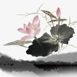 中国古风水墨花手绘水彩植物花卉装饰透明ps99中国素材