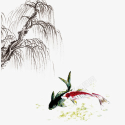 中国古风水墨柳树柳枝透明后期美化装饰设计309中国素材