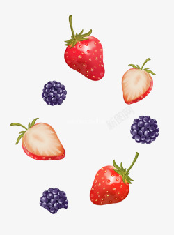 手绘蔬菜水果蓝莓草莓涂设计素材
