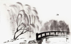 中国古风水墨柳树柳枝透明后期美化装饰设计375中国素材