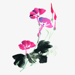 中国古风水墨花手绘水彩植物花卉装饰透明ps97中国素材