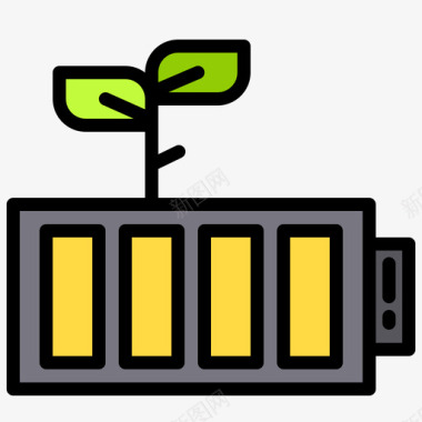 环保电池绿色能源1线性颜色图标