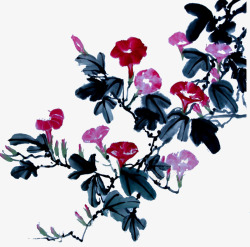 中国古风水墨花手绘水彩植物花卉装饰透明ps167中素材