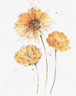 中国古风水墨花手绘水彩植物花卉装饰透明ps437中素材