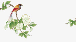 中国古风水墨花手绘水彩植物花卉装饰透明ps367中素材