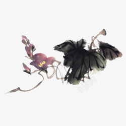 中国古风水墨花手绘水彩植物花卉装饰透明ps322中素材