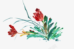 中国古风水墨花手绘水彩植物花卉装饰透明ps426中素材