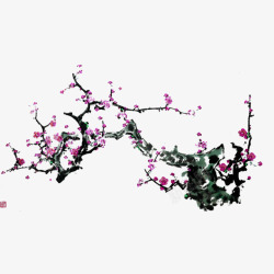 中国古风水墨花手绘水彩植物花卉装饰透明ps387中素材