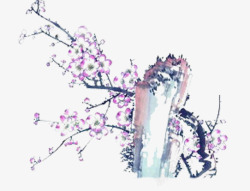 中国古风水墨花手绘水彩植物花卉装饰透明ps291中素材