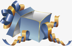 00642一个蓝色的礼品盒子搭配着金色的丝带礼盒素材