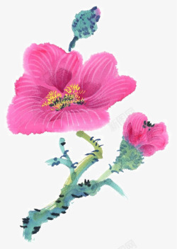 中国古风水墨花手绘水彩植物花卉装饰透明ps183中素材