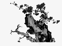 中国古风水墨花手绘水彩植物花卉装饰透明ps334中素材