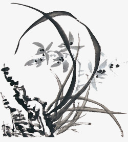 中国古风水墨花手绘水彩植物花卉装饰透明ps432中素材