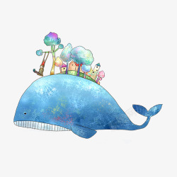 水彩手绘童话海洋鲸鱼卡通装饰PS透明高清109水彩素材