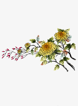 中国古风水墨花手绘水彩植物花卉装饰透明ps51中国素材