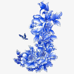 青花瓷图案透明花卉牡丹素材
